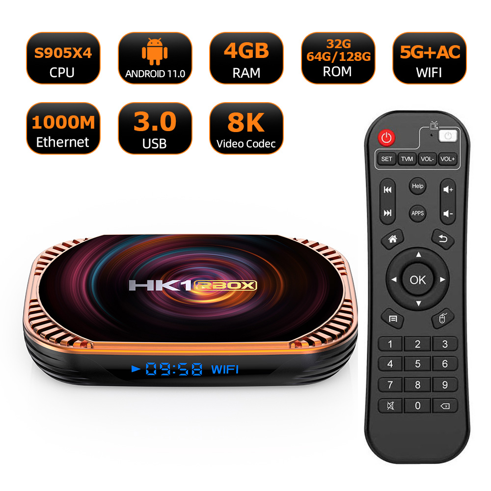 Box TV Android 14.0 HK1 RBOX X50 - Processeur Quad-Core S905A/X5M, 4 Go RAM + 128 Go, Wi-Fi 6, 4K/8K, Bluetooth 5.0 - 7
